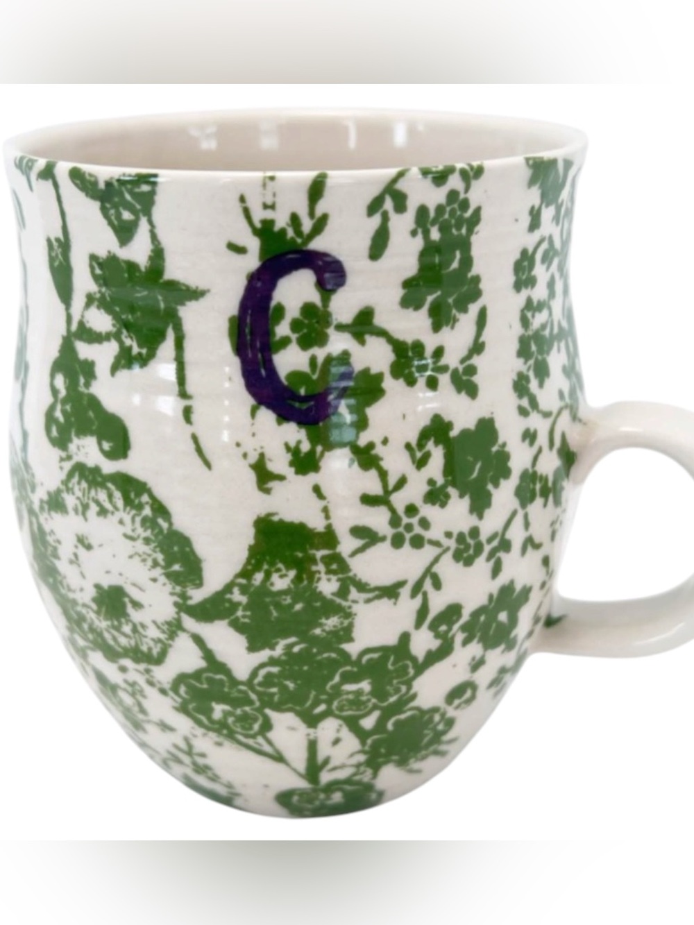Anthropologie Homegrown Green Floral Initial “C” Ceramic Mug
